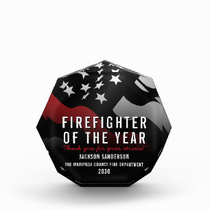 Firefighter of the Year Red Line Flag Employee Acrylic Award
