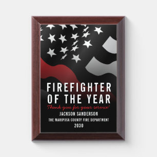 Firefighter of the Year Red Line Flag Employee Award Plaque