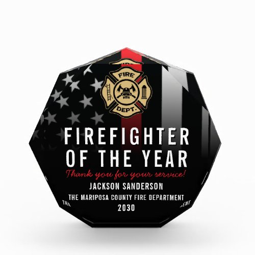 Firefighter of the Year Red Line Logo Employee Acrylic Award