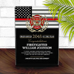 Firefighter of the Year Thin Red Line Flag Acrylic Award<br><div class="desc">Personalized firefighter of the year award,  featuring the classic thin red line firefighter flag,  and the Maltese cross.</div>