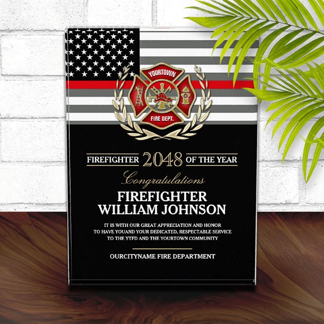 Firefighter of the Year Thin Red Line Flag Acrylic Award (Creator Uploaded)