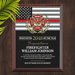 Firefighter of the Year Thin Red Line Flag Award Plaque<br><div class="desc">Personalized firefighter of the year award,  featuring the classic thin red line firefighter flag,  and the Maltese cross.</div>