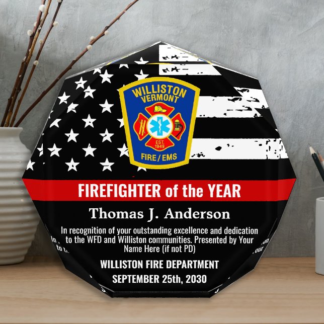 Firefighter Of The Year Thin Red Line Recognition Acrylic Award (Creator Uploaded)