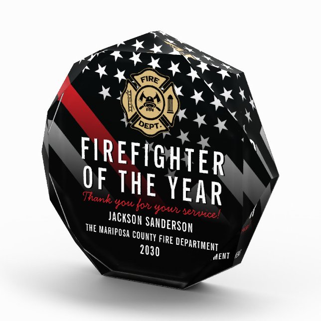 Firefighter of Year Logo Fire Department Employee Acrylic Award (Right)