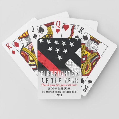 Firefighter of Year Red Line Employee Recognition Playing Cards
