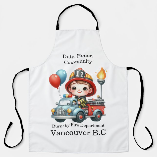 Firefighter on a colorful truck with balloons apron (Front)
