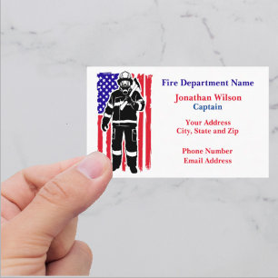 Firefighter on American Flag Business Card