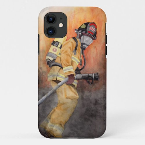 Firefighter Original Watercolor by Miranda iPhone 11 Case