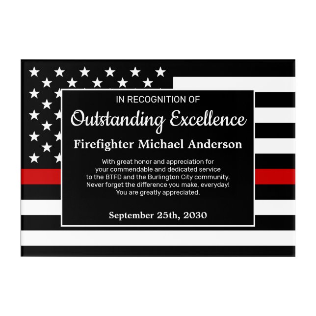 Firefighter Outstanding Excellence Award Acrylic Print (Front)