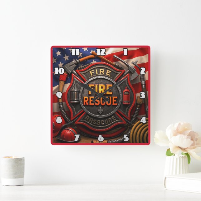 Firefighter Patriotic Heroic Emblem  Square Wall Clock (Home)