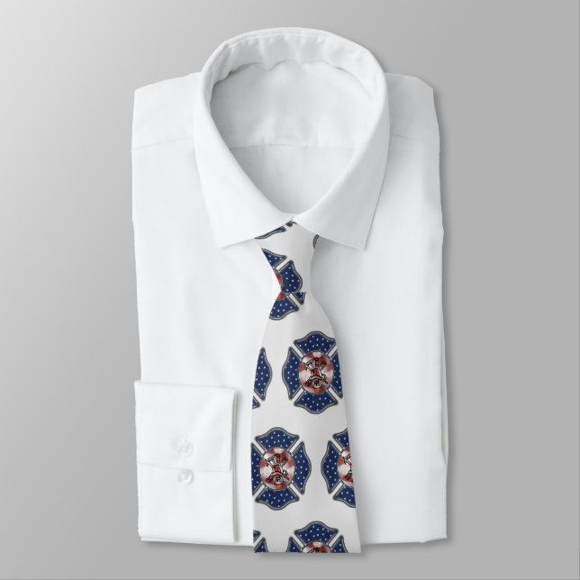 Firefighter Patriotic Logos Neck Tie (Tied)
