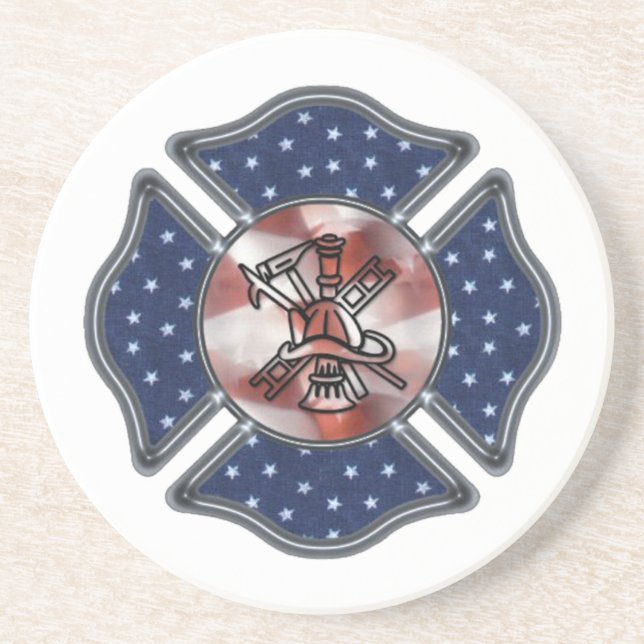 Firefighter Patriotic Maltese Coaster (Front)