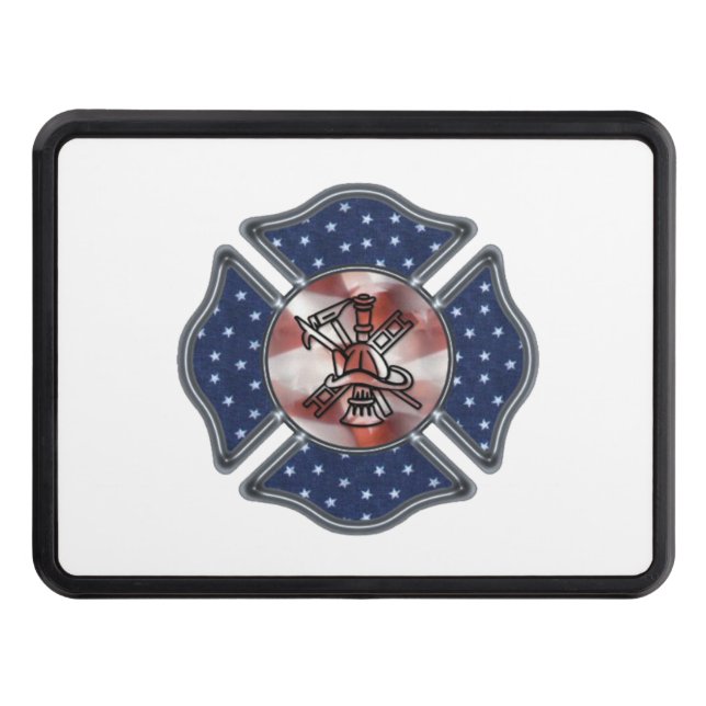 Firefighter Patriotic Maltese  Hitch Cover (Front)