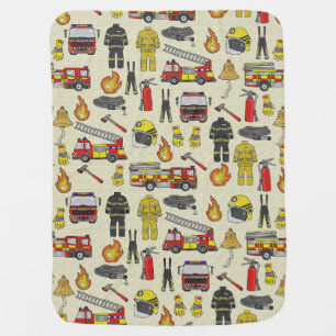Firefighter Pattern, Fire Truck, Rescue Gear, Flam Baby Blanket