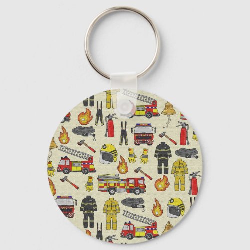 Firefighter Pattern, Fire Truck, Rescue Gear, Flam Keychain
