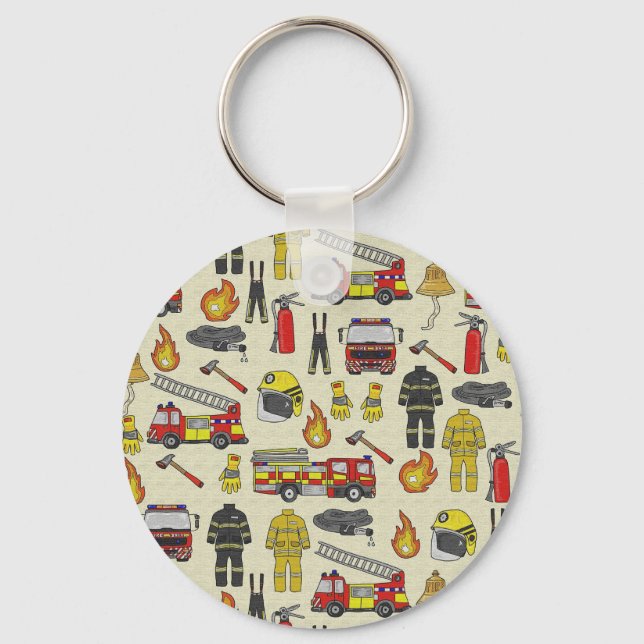 Firefighter Pattern, Fire Truck, Rescue Gear, Flam Keychain (Front)