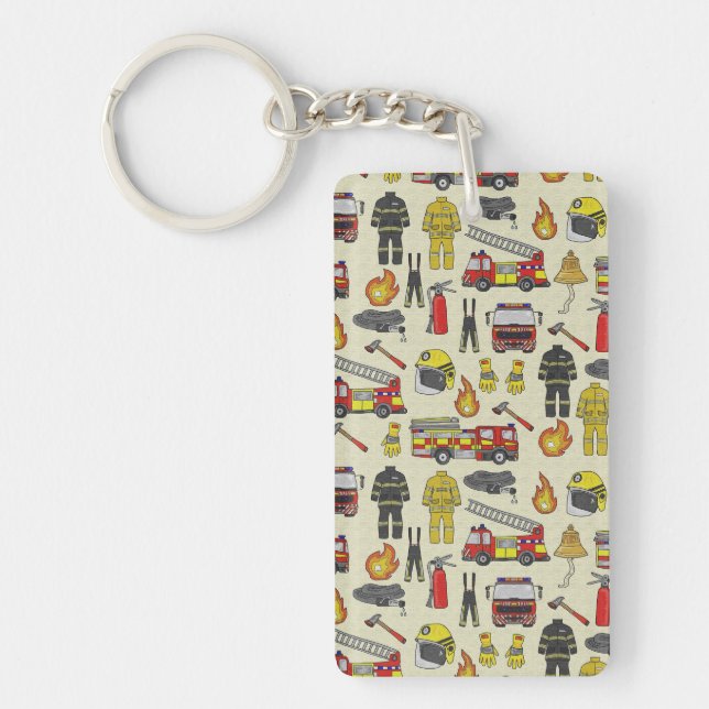 Firefighter Pattern, Fire Truck, Rescue Gear, Flam Keychain (Front)