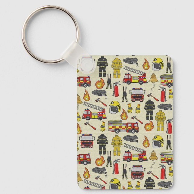 Firefighter Pattern, Fire Truck, Rescue Gear, Flam Keychain (Front)