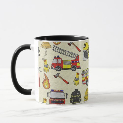 Firefighter Pattern, Fire Truck, Rescue Gear, Flam Mug
