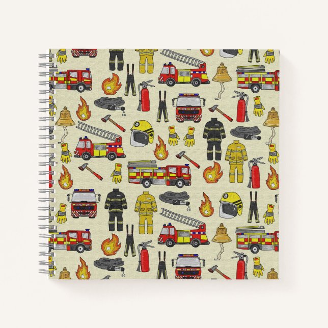 Firefighter Pattern, Fire Truck, Rescue Gear, Flam Notebook (Front)