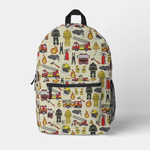 Firefighter Pattern, Fire Truck, Rescue Gear, Flam Printed Backpack