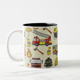 Firefighter Pattern, Fire Truck, Rescue Gear, Flam Two-Tone Coffee Mug