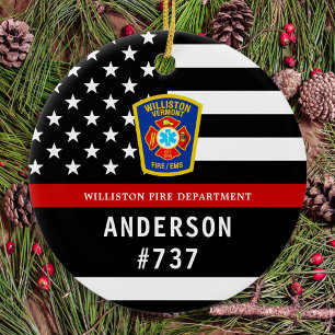 Firefighter Personalized Fire Logo Thin Red Line Ceramic Ornament