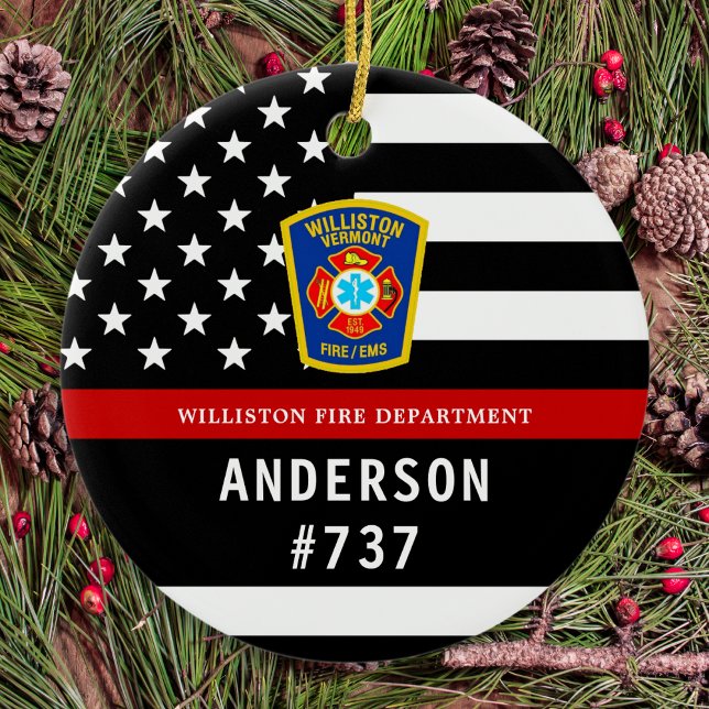 Firefighter Personalized Fire Logo Thin Red Line Ceramic Ornament (Creator Uploaded)
