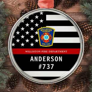 Firefighter Personalized Fire Logo Thin Red Line Metal Ornament