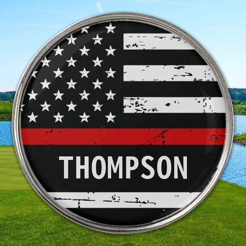 Firefighter Personalized Fire Thin Red Line Flag Golf Ball Marker