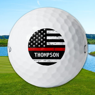Firefighter Personalized Fire Thin Red Line Flag Golf Balls