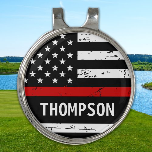 Firefighter Personalized Fire Thin Red Line Flag Golf Hat Clip