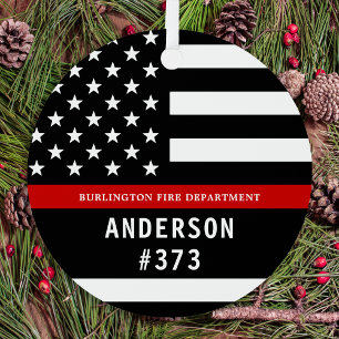 Firefighter Personalized Fireman Thin Red Line Metal Ornament