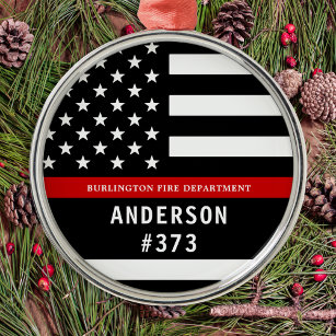 Firefighter Personalized Fireman Thin Red Line Metal Ornament