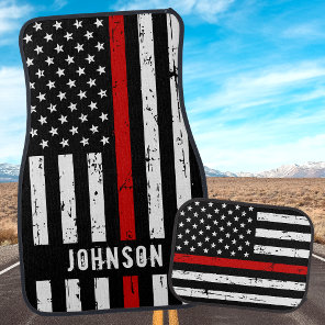 Firefighter Personalized Grunge Flag Thin Red Line Car Floor Mat