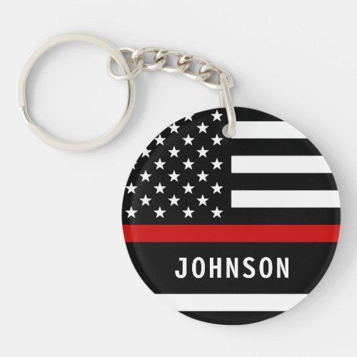 Firefighter Personalized Modern Thin Red Line Keychain