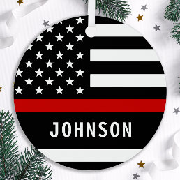 Firefighter Personalized Modern Thin Red Line Metal Ornament