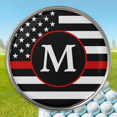 Firefighter Personalized Monogram Thin Red Line Golf Ball Marker