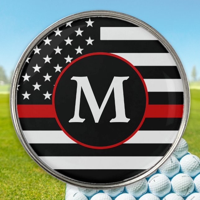 Firefighter Personalized Monogram Thin Red Line Golf Ball Marker (Creator Uploaded)
