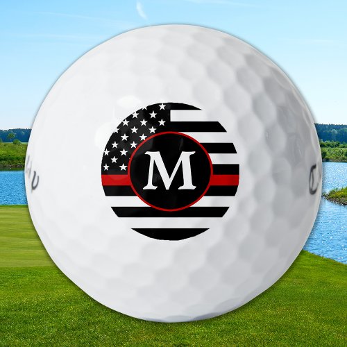 Firefighter Personalized Monogram Thin Red Line Golf Balls