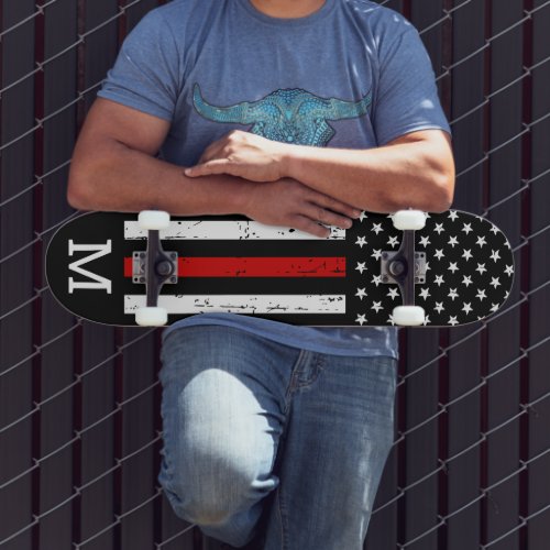 Firefighter Personalized Monogram Thin Red Line Skateboard