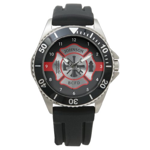 Firefighter Personalized Name Maltese Cross Watch