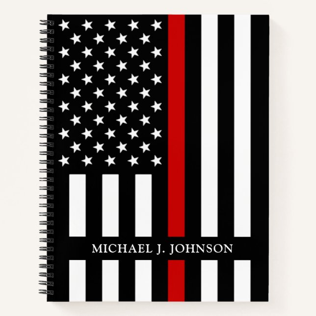 Firefighter Personalized Name Thin Red Line Notebook (Front)