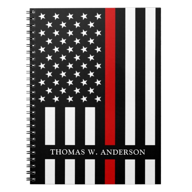 Firefighter Personalized Name Thin Red Line Notebook (Front)