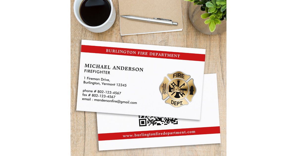Firefighter Personalized QR Code Fire Department Business Card | Zazzle