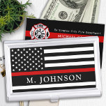 Firefighter Personalized Thin Red Line Business Card Case<br><div class="desc">Thin Red Line Business Card Case - American flag in Firefighter Flag colors, modern black red design . Personalize with firefighter business card case with fireman name. This personalized firefighter business card holder is perfect for firefighters and fire departments, a wonderful gift for a firefighter retirement, or fire service graduation....</div>