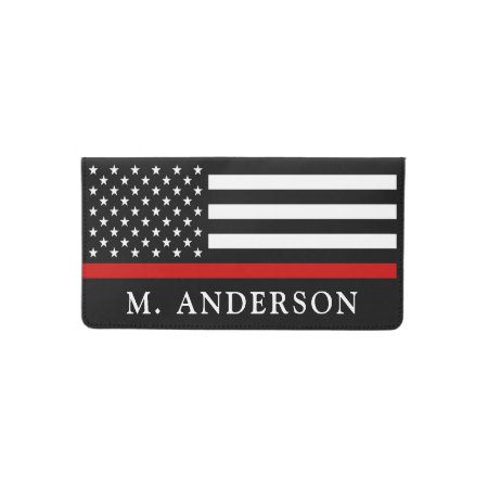 Firefighter Personalized Thin Red Line Checkbook Cover