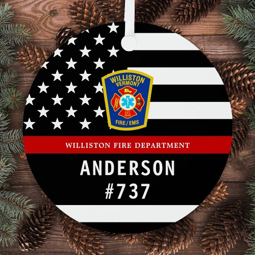 Firefighter Personalized Thin Red Line Fire Logo  Metal Ornament