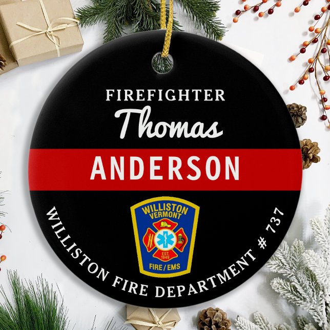 Firefighter Personalized Thin Red Line Fire Rescue Ceramic Ornament (Creator Uploaded)