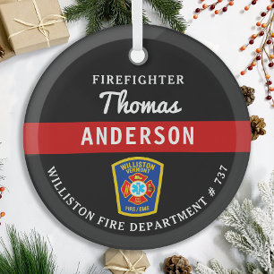 Firefighter Personalized Thin Red Line Fire Rescue Glass Ornament